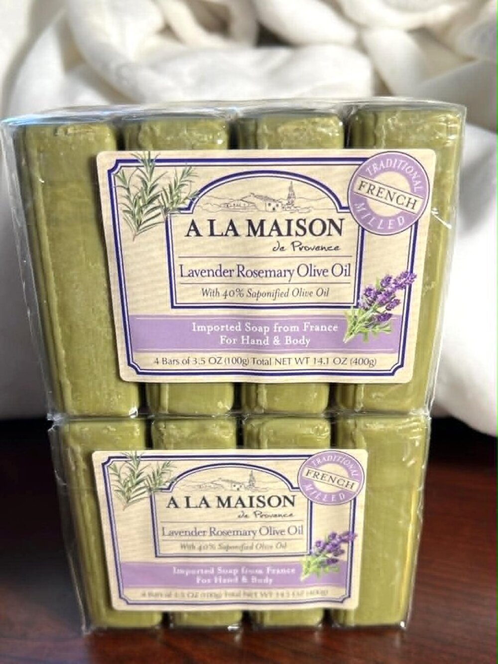 A LA MAISON de Provence Lavender Rosemary Olive Oil Soap – 2 Packs (8 Bars Total